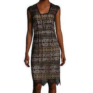 NEW Shoshanna Black Midi Dress Lace Corset Square Neck Nude Lining USA 10